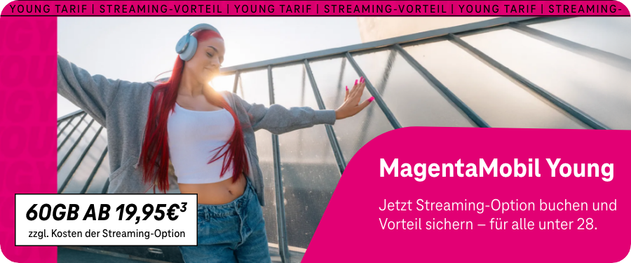 MagentaMobil Young | Jetzt Streaming-Option buchen und Vorteil sichern - für alle unter 28.